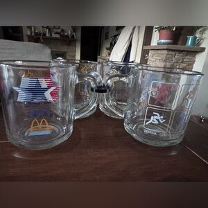 four vintage McDonald's 1984 Los Angeles Olympics glass mugs